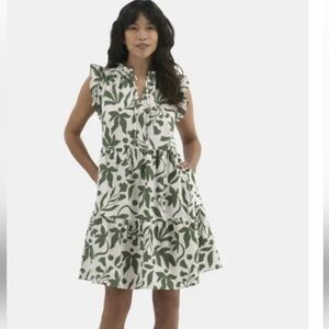 Time and Tru Green White Leaf Print Ruffle Cotton Sleeveless Dress Size XXL